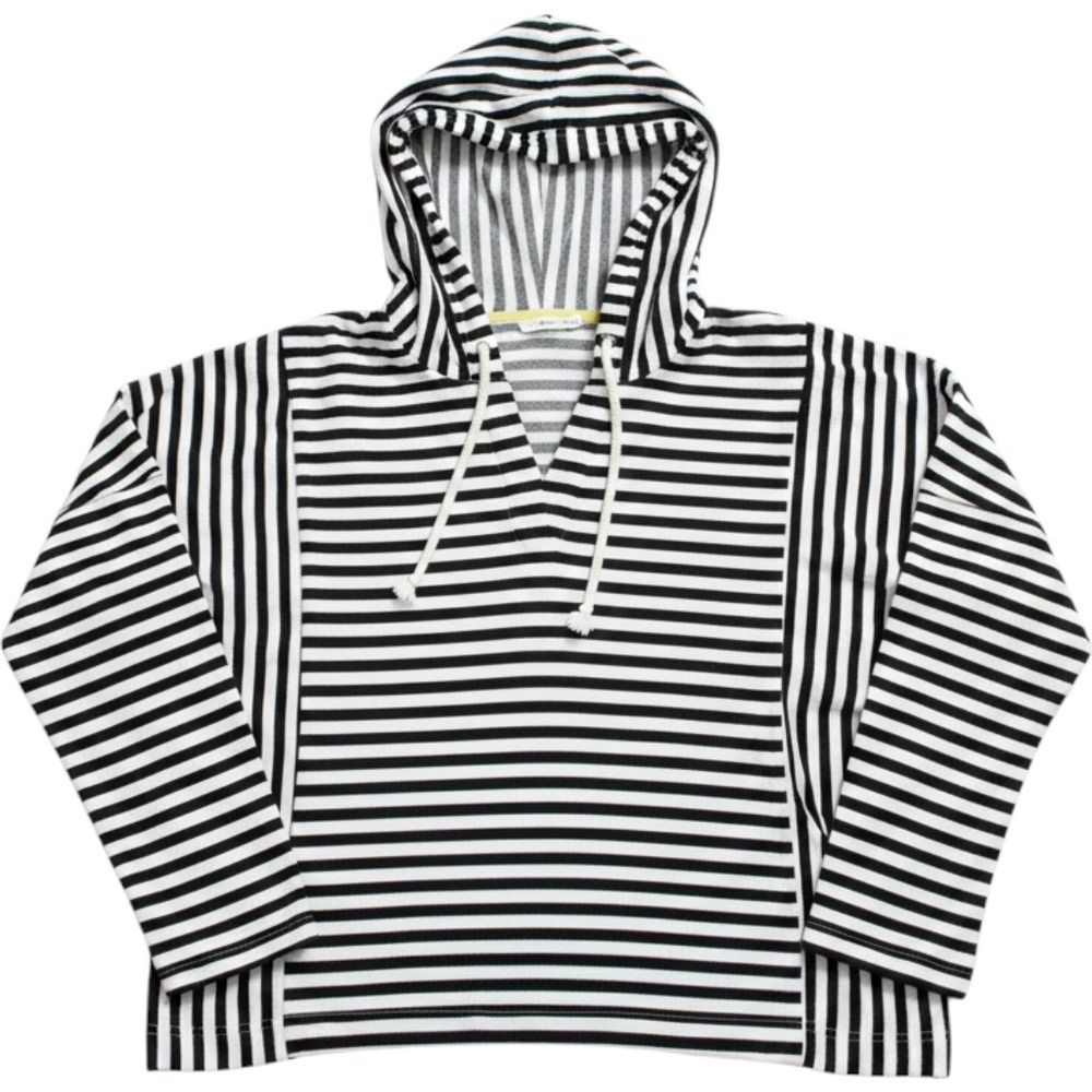 Jane + Delancey Striped V-Neck Jersey Hoodie Pullover Women M Coastal Stripe